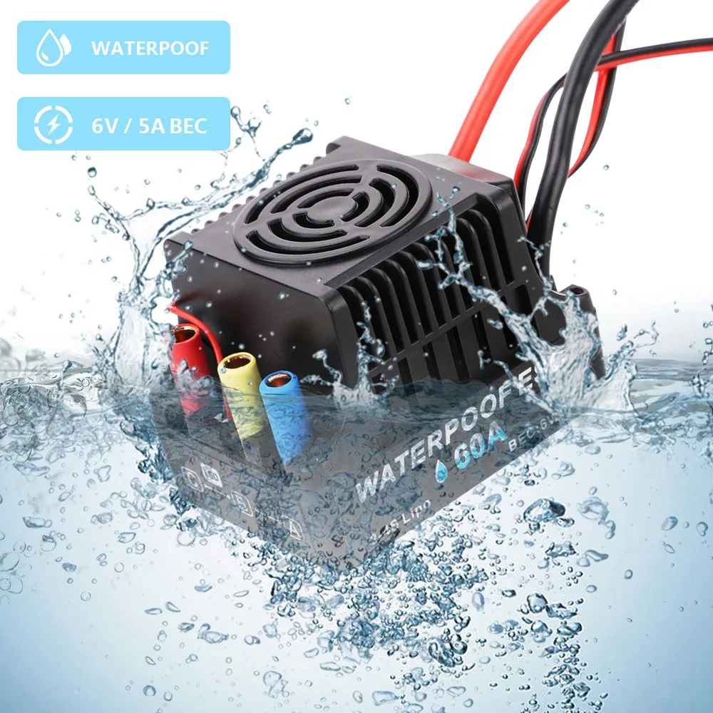 Waterproof 3650 4300KV Brushless Motor with 60A 2-4S Lipo ESC Programming Card Combo Set for 1/10 RC Car Truck