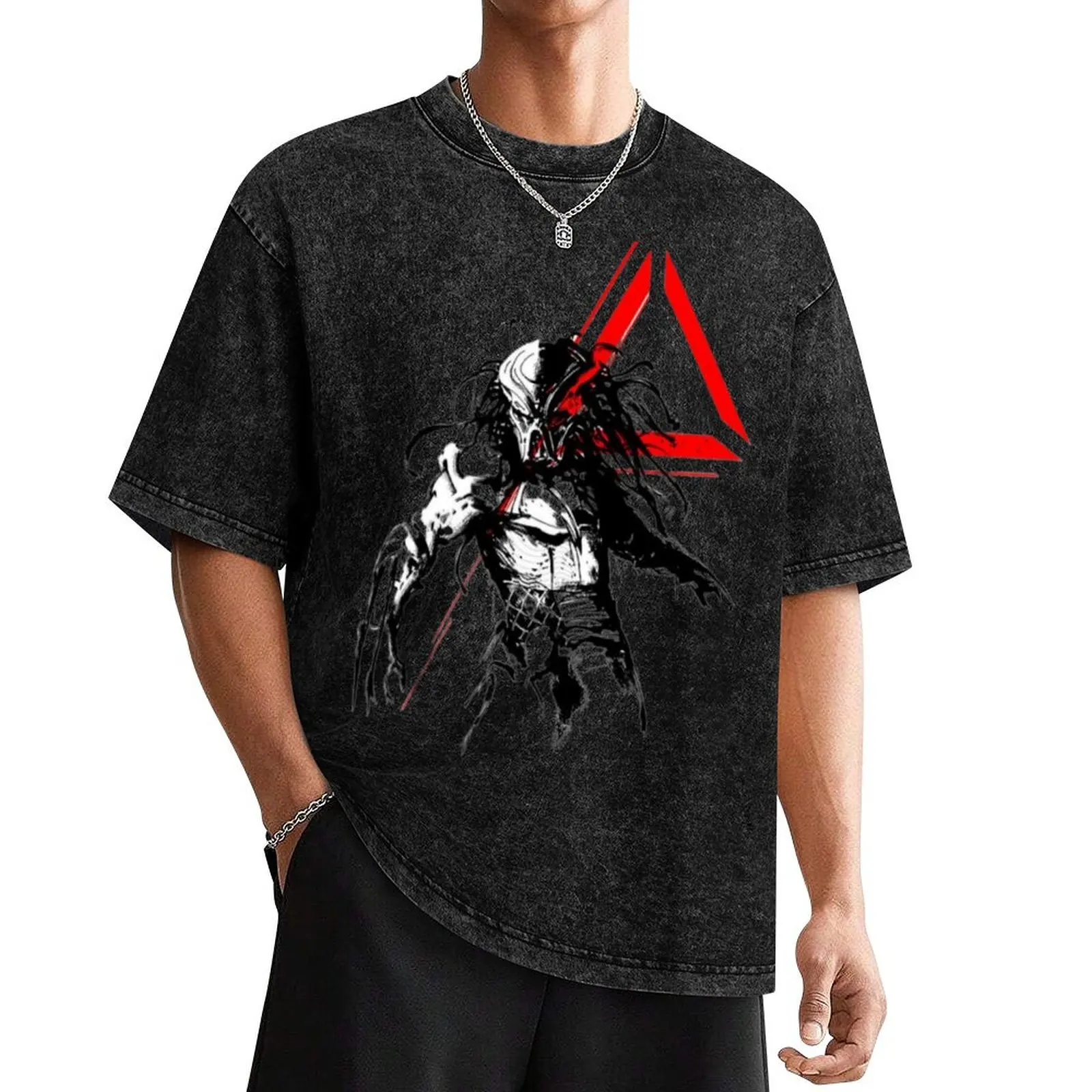 

Tri_Beam Red Laser Sight Yautja with Alien T-Shirt sweat man t shirt baggy shirts oversized graphic tee t shirt men 100℅ cotton