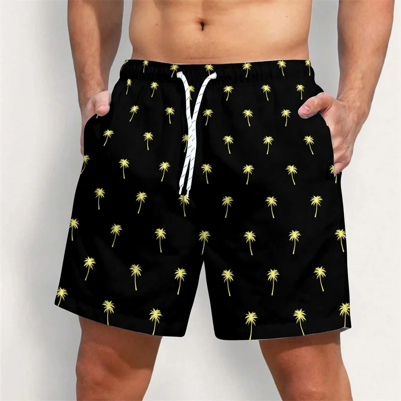 

Coconut Tree Graphic Swim Trunks For Men Colorful 3D Print Beach Shorts Summer Casual Quick Dry Gym Sport Loose Surf Short Pants