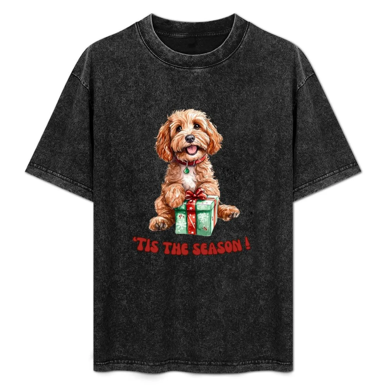 Camiseta con estampado de perro Cavapoo sosteniendo un regalo de Navidad, camiseta para exteriores con protección solar