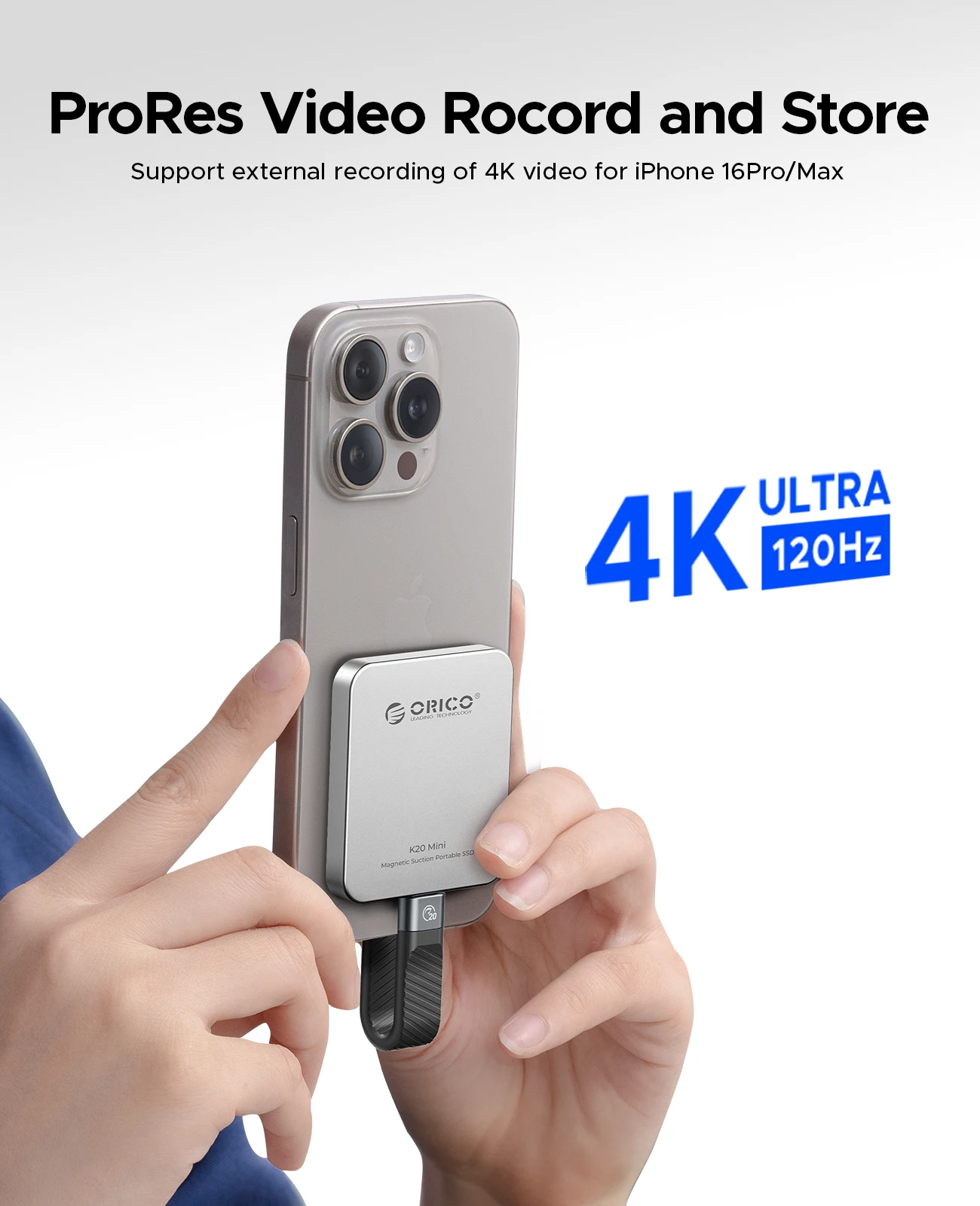 ORICO Mini SSD Magnético Externo 1TB Armazenamento Portátil para iPhone 15/16 Pro Max 2000 MB/s USB-C 4K ProRes HDR Gravação de Vídeo