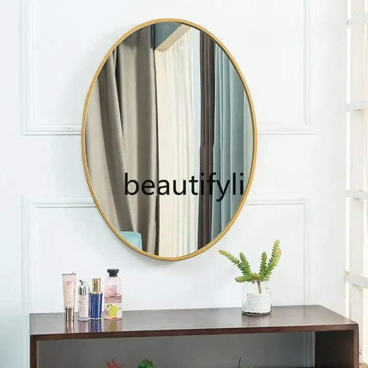 FG10Nordic oval bathroom mirror wrought iron wall-mounted bedroom dressing mirror light luxury entrance decorative mirror