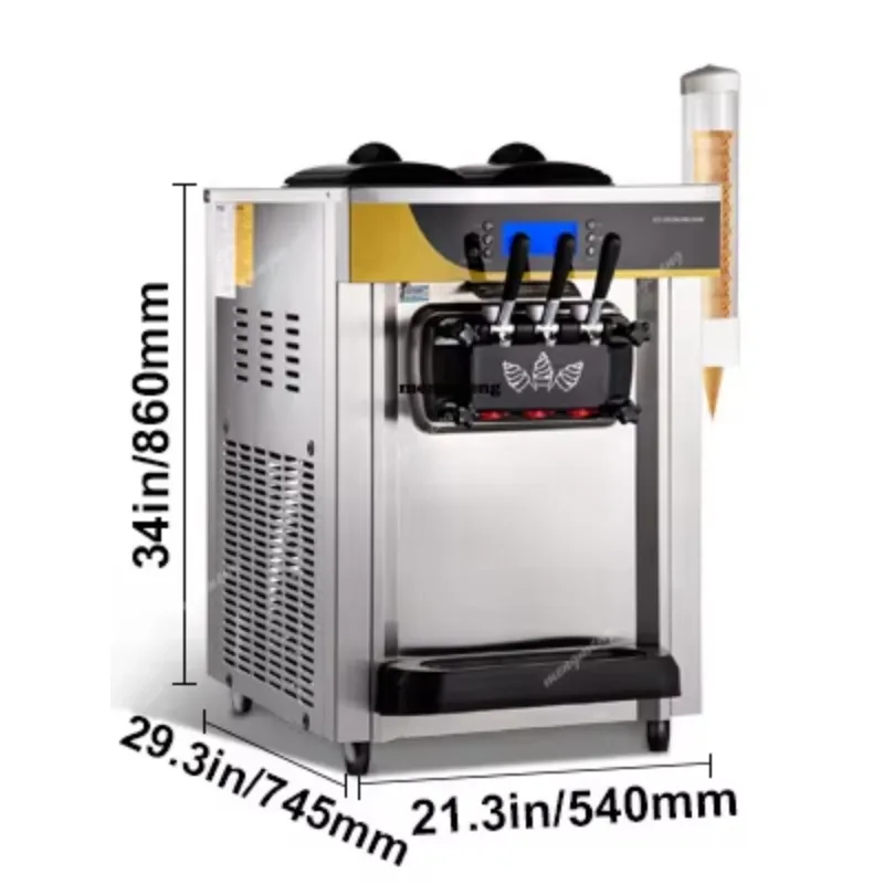22-30 L/H Soft Ice Cream Machines Commercial Tricolor Desktop Sweet Cone Freezing Equipment Vending Machine