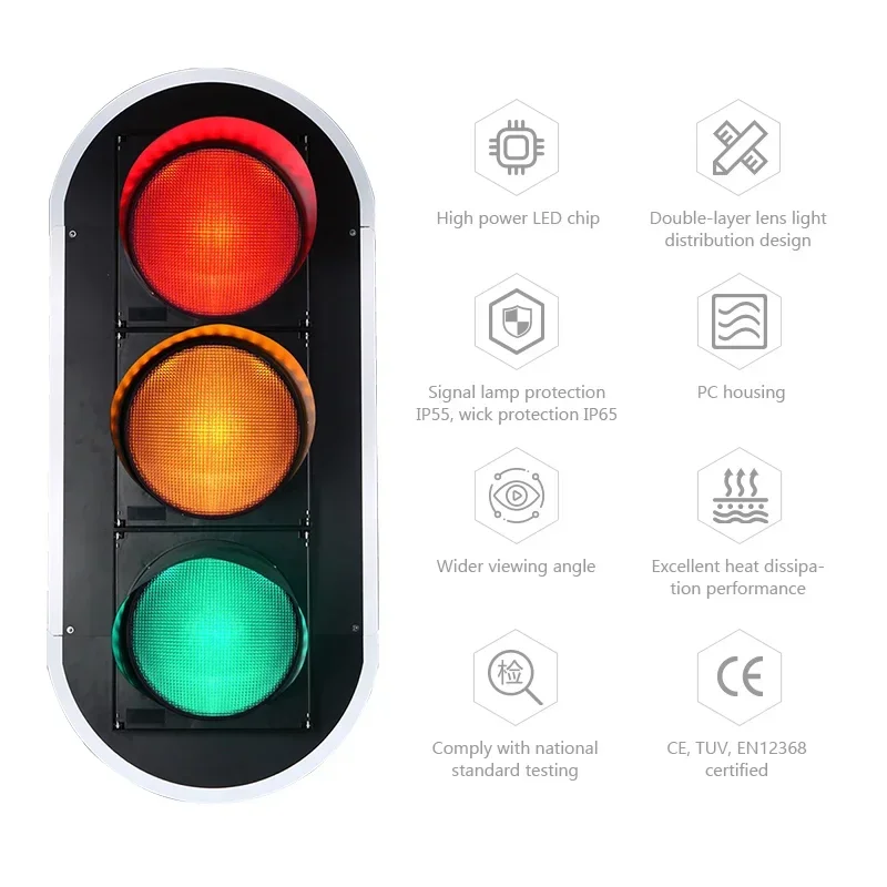 High Power LED Traffic Signal Light with Red Yellow Green Lens 300mm IP 65 3 Years Warranty Made of Plastic PC Material