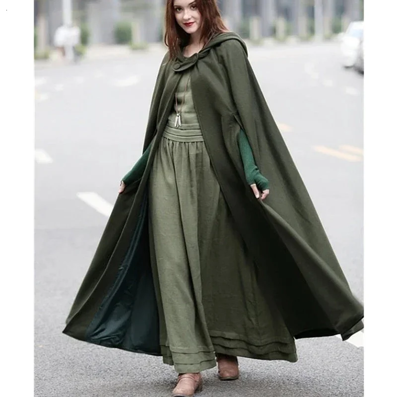 Manteau à capuche gothique médiéval pour femme, cape fine vintage de vampire, de diable, de Viking, de pirate, robe longue, manteau d'Halloween, cosplay Co P27Ff