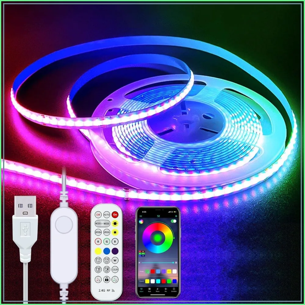 

COB LED Strip Lights 6.56ft 1152 LEDs 5V USB, Multi Color TV Backlight with Remote/App Control for DIY Home Decor