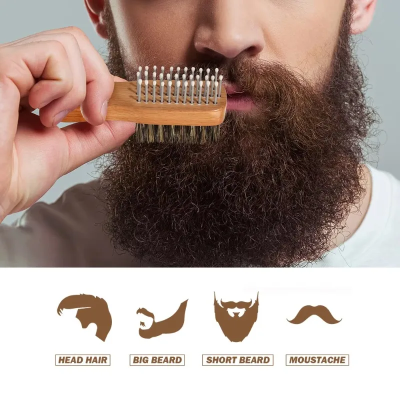 Mini Beard Brush Double-sided wood Hair Comb Beard Styling Brush Professional Shave Beard Brush Barber Broken Hair Remove Comb