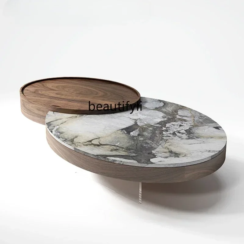 

New Arrivals Italian Light Luxury Natural Marble Tea Table Acrylic Walnut Designer Tea Table
