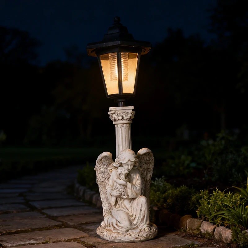 Solar Angel Sculpture Yard Light Resin Hexagonal Lamp Decorative Ornament Garden Courtyard Lawn Decorative Atmosphere Light