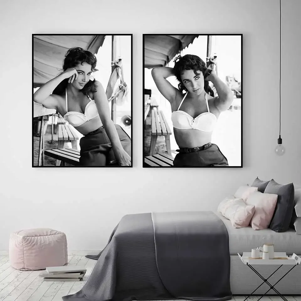 Elizabeth Taylor Movie Photo Print Black and White Poster Stars Wall Art Home Decor Painting