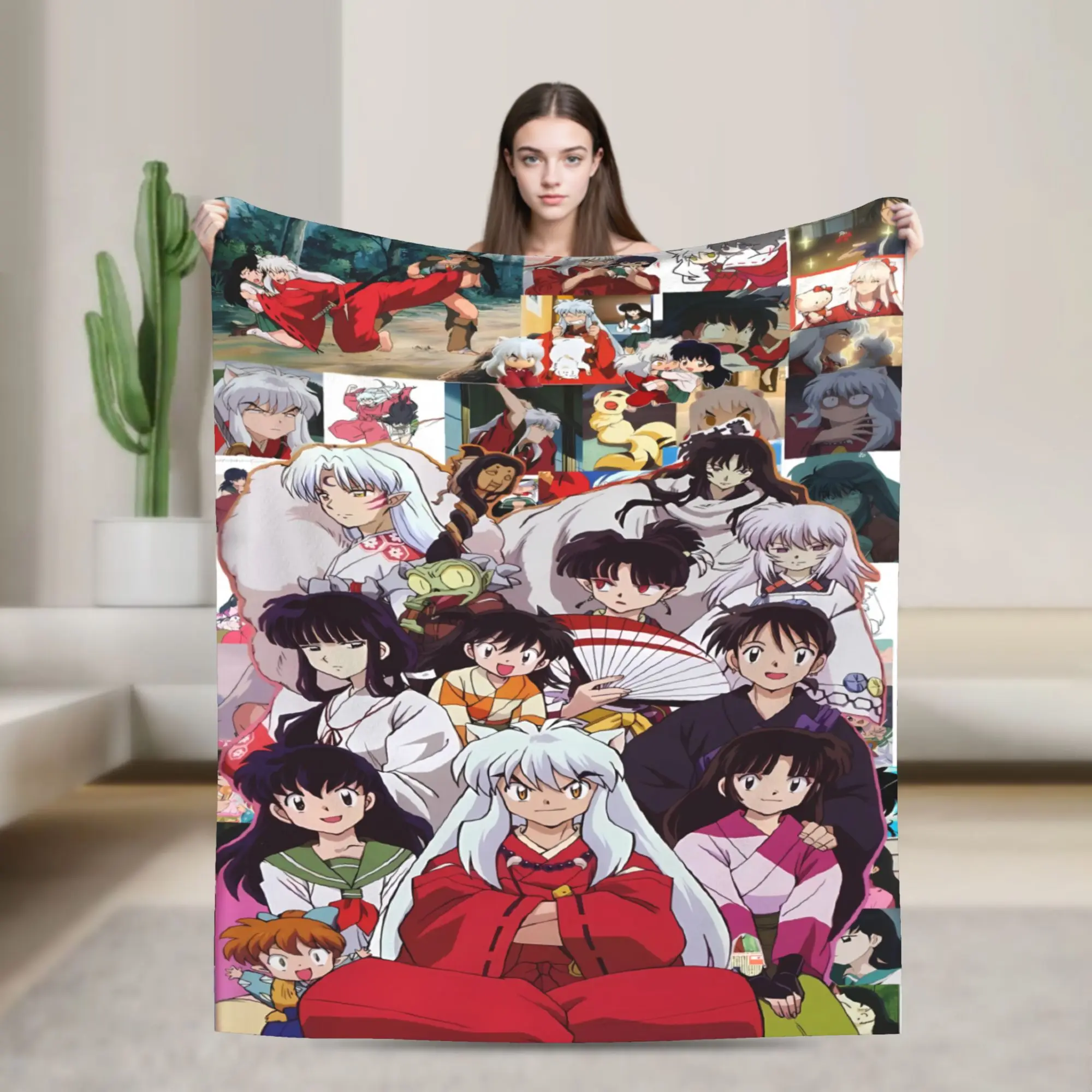 Manga Kimono Inuyashas Sesshomarused Plush Blanket Child Flannel Throw Blanket For Couch Chair Sofa Bed Warm Bedspread Gift Idea