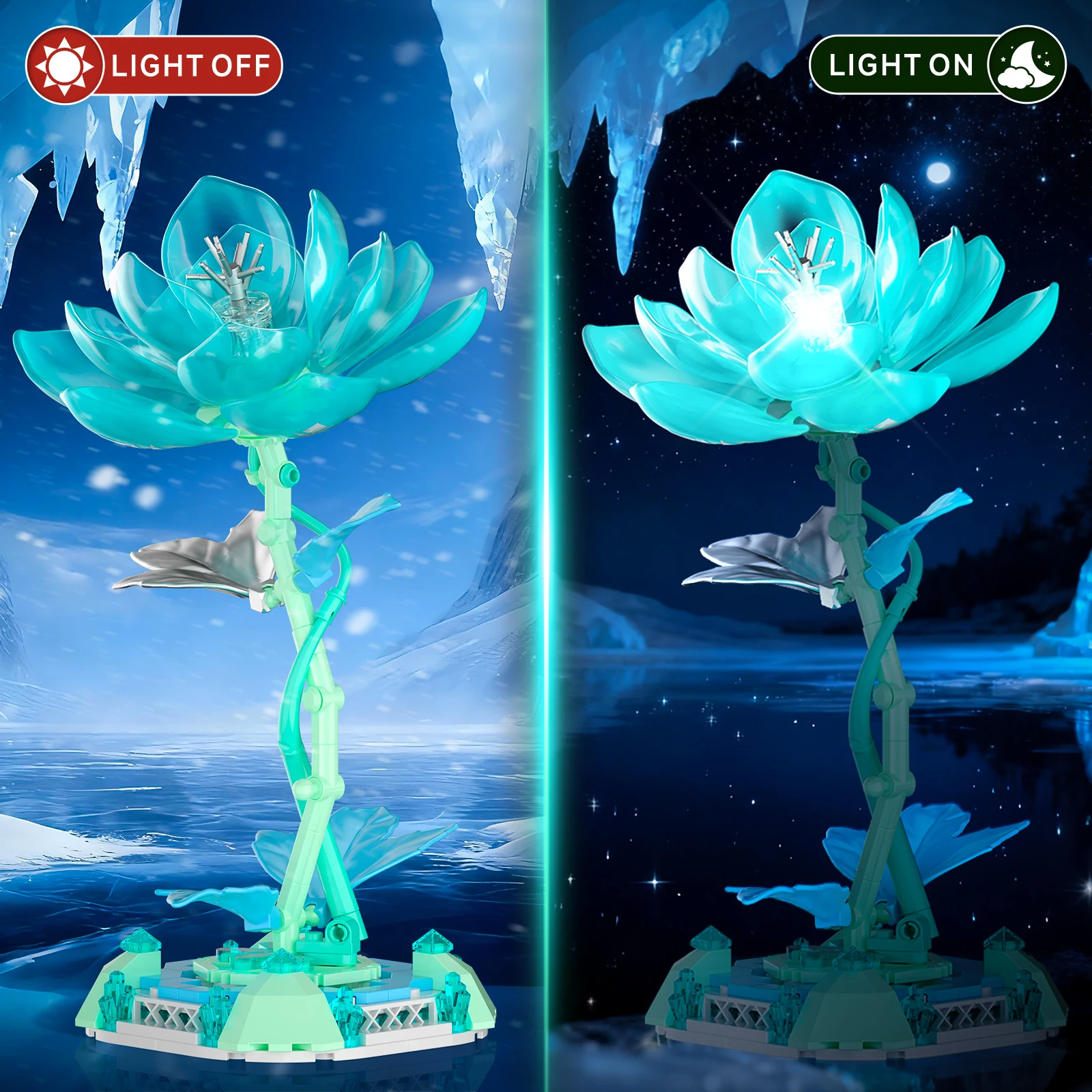 Juego de bloques de construcción de lámpara de mesa de jazmín, juguete en forma de flor con luz LED, decoración creativa del hogar y luz nocturna para niñas