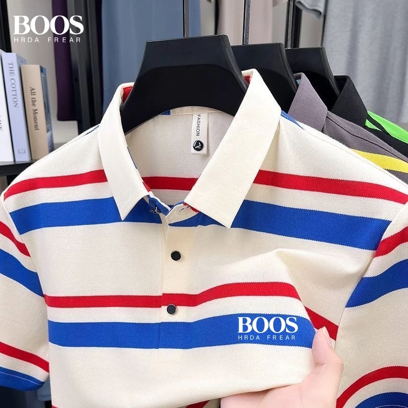 New Men's High-Quality Striped Short-Sleeved Polo Shirt, Summer Fashion, Casual, Breathable, Silky and Cool T-Shirt Top — купить у AliExpress WW