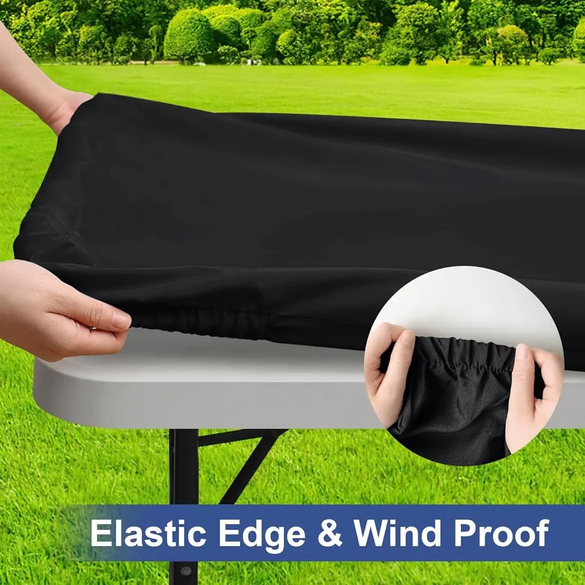 Waterproof Elastic Rectangle Table Cover, Polyester Fit for 6-Foot Folding Tables, Washable Protector for Picnic Camping Outdoor