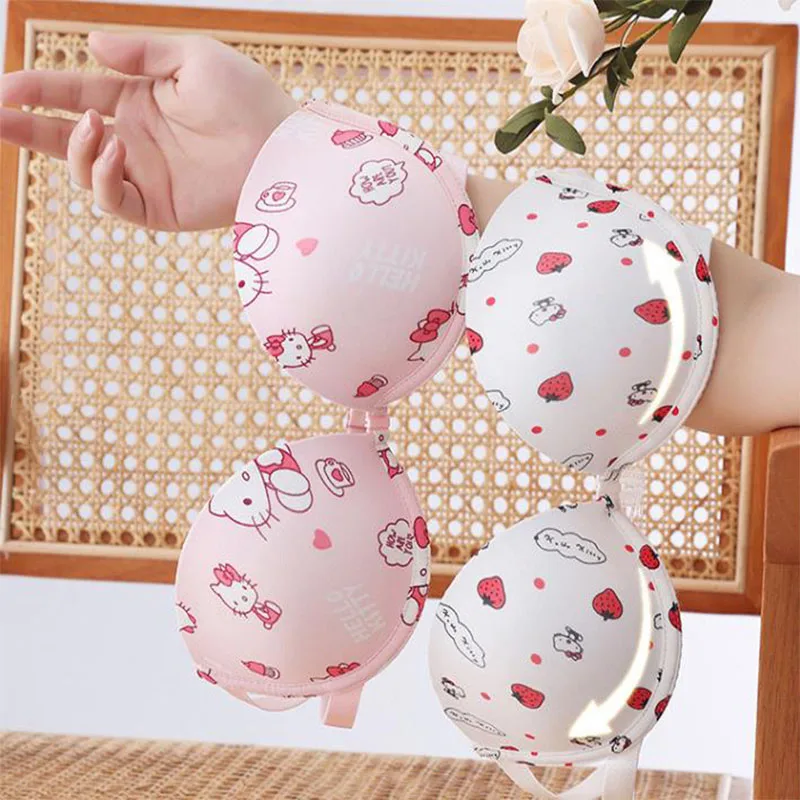 Sanrio Hello Kitty Bra Push Up Bras Women Ultra Lace Bralette Permeability  Seamless Maternity Bra Adjustable Beauty Back Bra