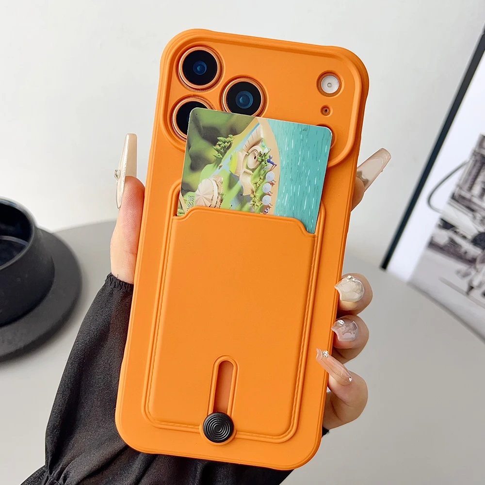 Fine hole sliding card holder silicone phone case for iPhone 17 16 15 14 13 12 11 Pro Max Air Plus Mini shockproof soft cover