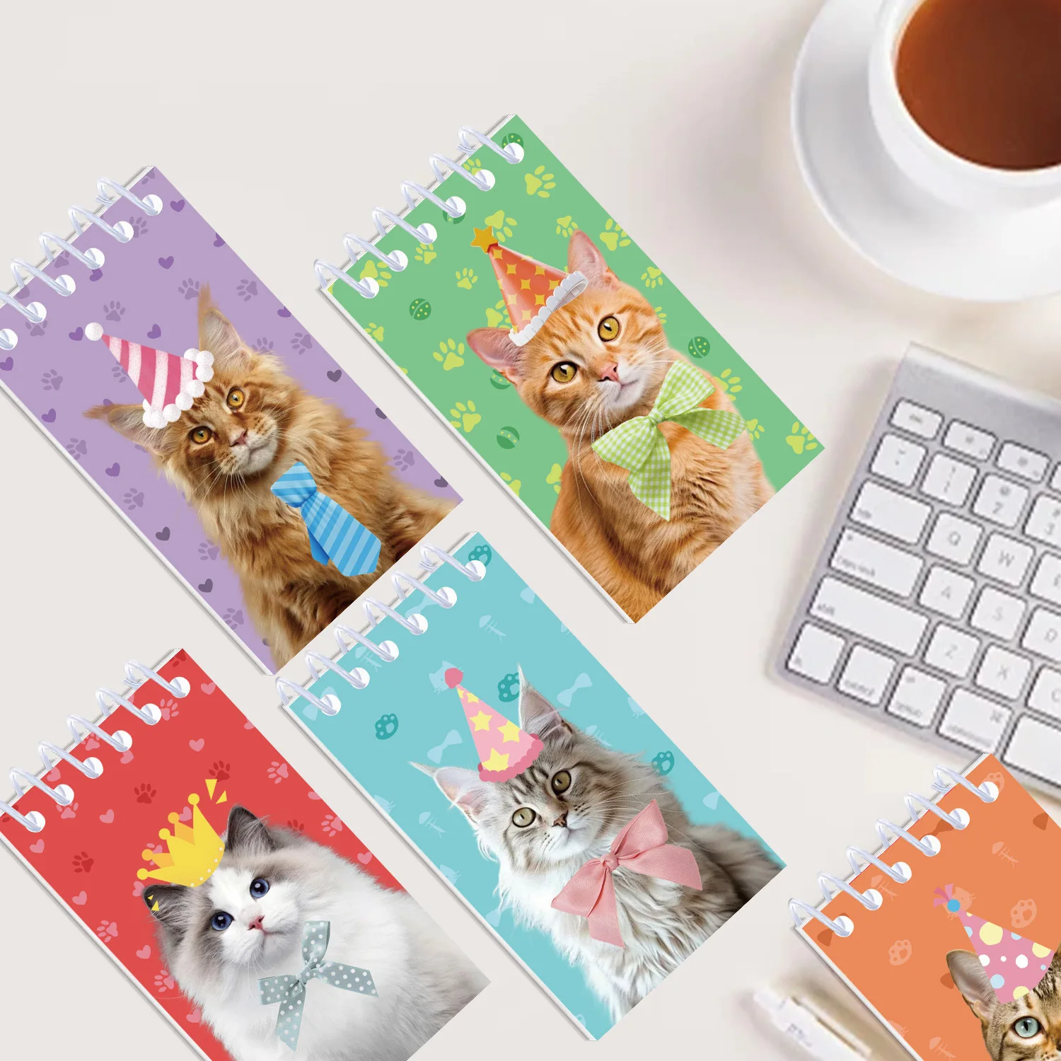 10Pcs Cartoon Cute Pet Cat Portable Coil Notebook Mini Notepad for Kids Pet Theme Birthday Party Favors Back To School Rewards - view 3