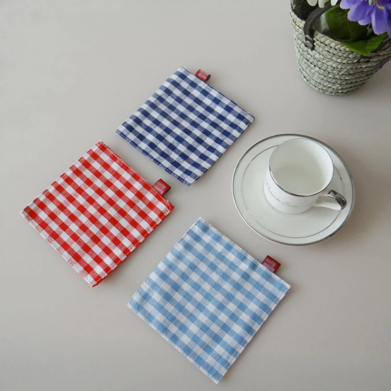 Linen Coasters Plaid Style Desktop Decorative Placemats Insulated Placemats Square Kitchen Table Decoration Christmas Gift