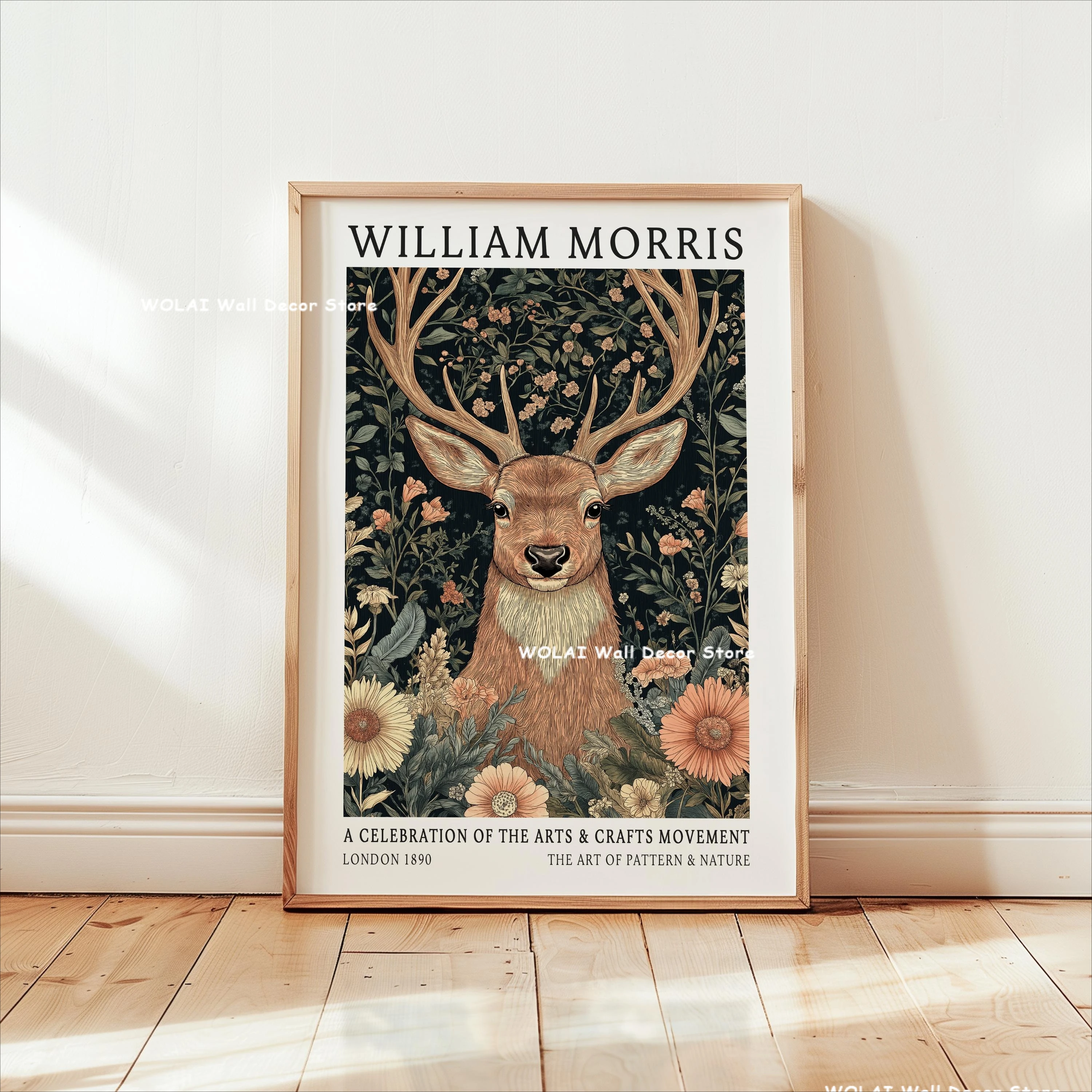 William Morris Night Fox Rabbit Deer Animal Canvas Print Sunflower Flower Autumn Tree Plant Poster for Living Room Home Decor