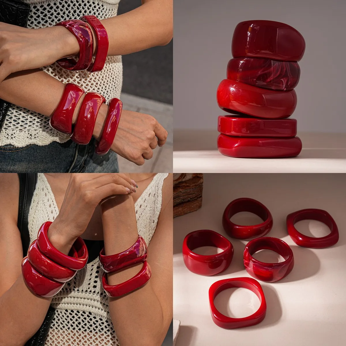 Vintage Red Acrylic Swirl Irregular Bracelet for Women – Fashion Boho Handmade Jewelry, Luxury Minimalist Accessory