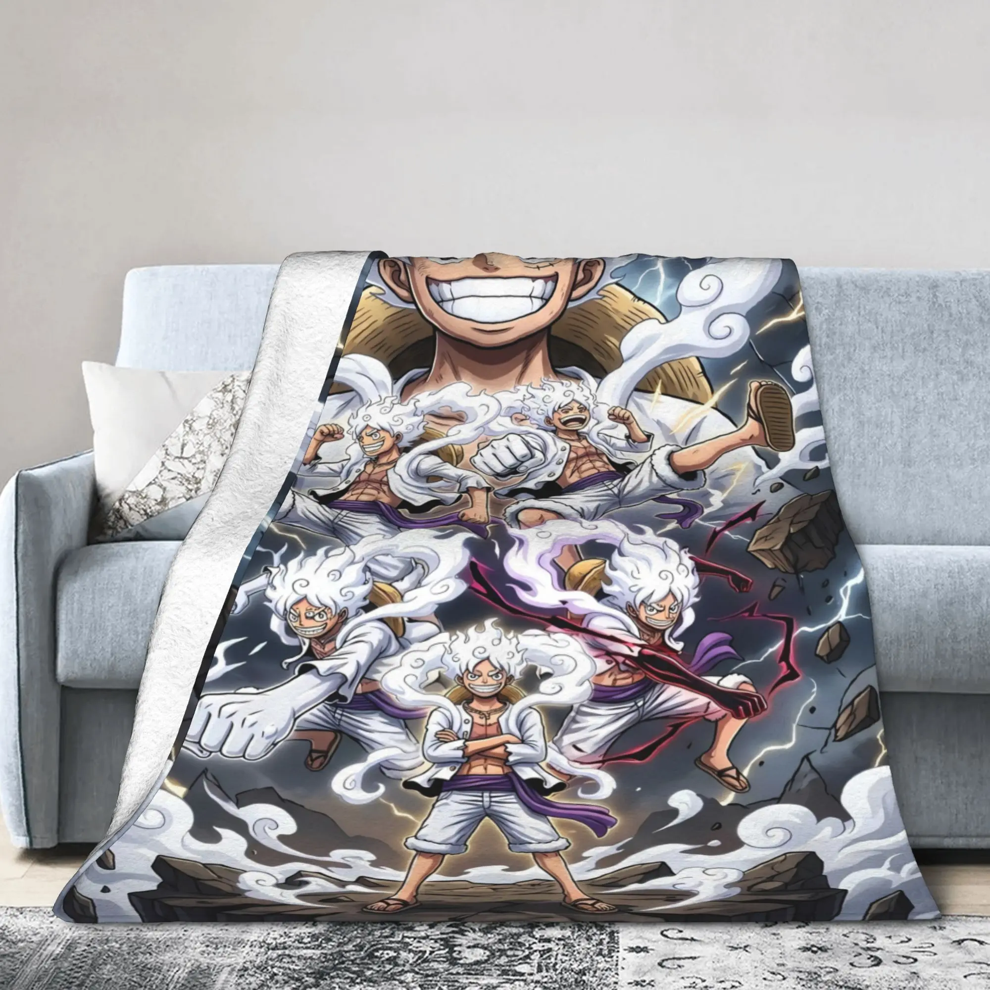 Anime one piece Luffy Gear Five Warm Blanket  Boy Girl Plush Throw Blanket Graphic Couch Chair Flannel Bedspread Sofa Bed Cover