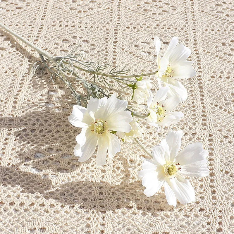 

7Pcs/lot Artificial Flocking Cosmos Silk Flower Wedding Floral Arrangement Fake Daisy Flowers Home Decoration Party Table Layout