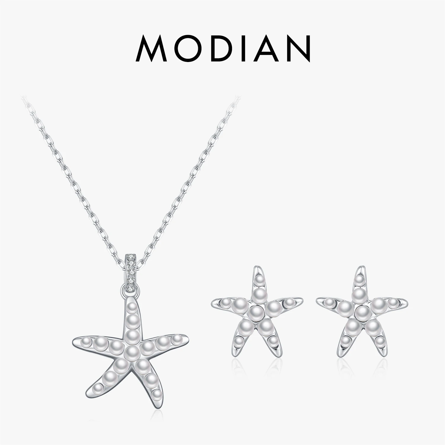 

MODIAN стерлингового серебра 925 пробы, нежный милый кристалл, жемчуг, морская звезда, серьги-гвоздики, ожерелье для женщин, комплекты ювелирных украшений