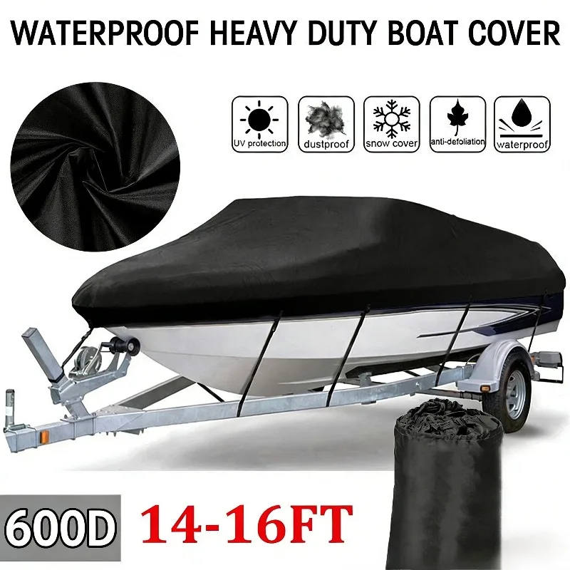 600D Heavy Duty V-Hull Fishing Ski Yacht Boat Cover for 11-13' 14-16' 17-19' 20-22'  Waterproof Marine Canvas Boat Accessories