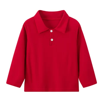 Kids Solid-Color Long-Sleeve Polo Shirt 3 Autumn children's solid color lapel long sleeve Polo shirt boys and girls casual Joker shirt handsome brother and sister dress 3