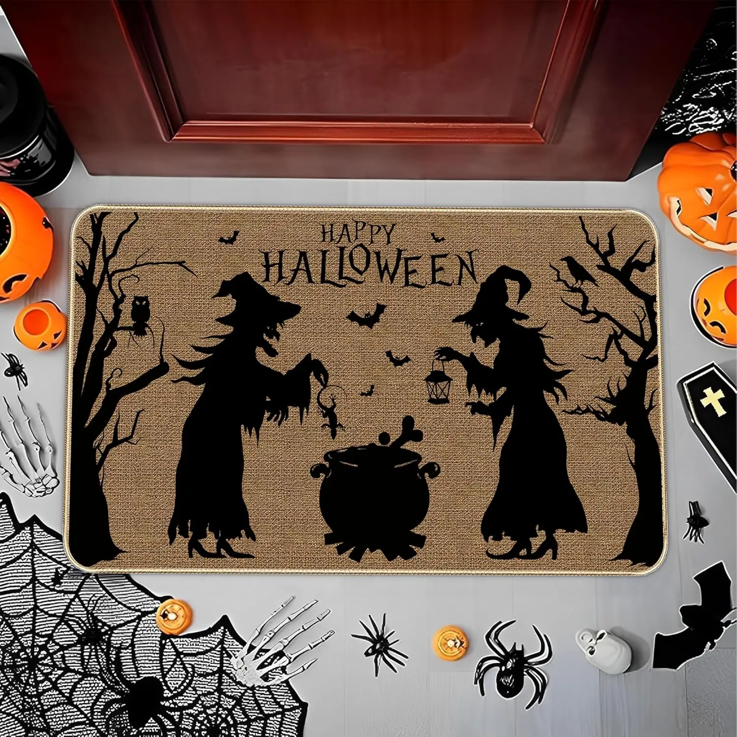 VIKAMA Halloween Happy Entrance Carpet Witch Slippery Welcome Floor Mat Family Kitchen Indoor Outdoor Decoration