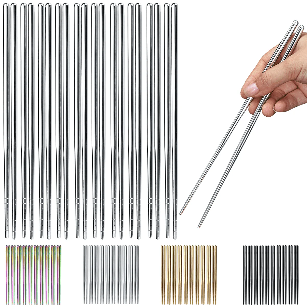 

Silver 10 Pairs of Reusable Chopsticks, Stainless Steel Metal Chopsticks, Japanese Chinese Korean Chopsticks 8.9 Inch