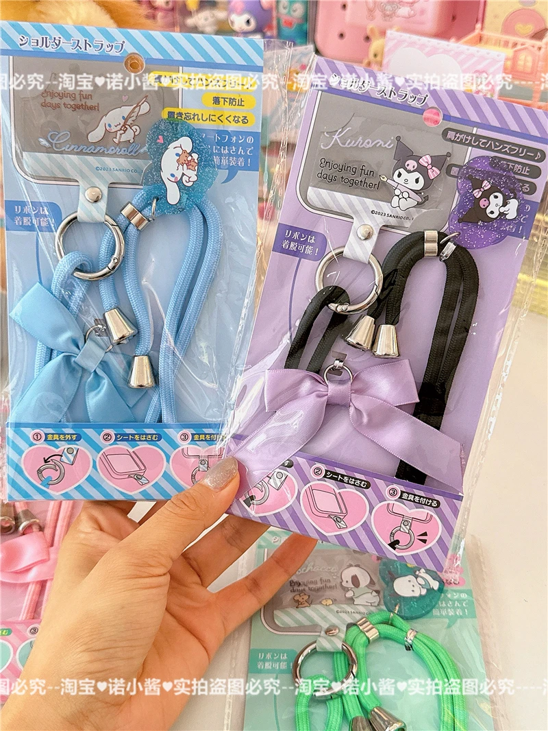 Sanrio bonito kuromi cinnamoroll minha melodia telefone móvel cordão ajustável menina caso do telefone móvel decoração diagonal corda longa