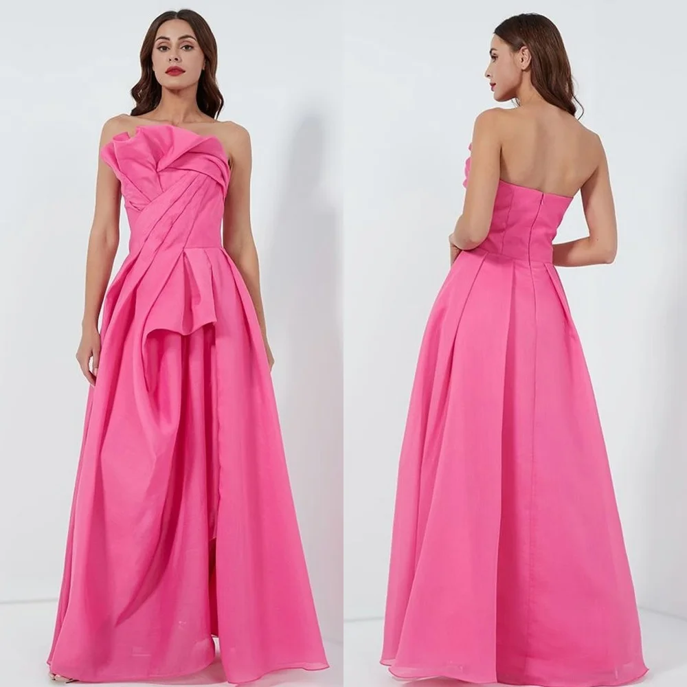 

Customized Fashion Simple Pleat Ruched Draped A-line Strapless Long Dresses Bespoke Occasion Dresses High Quality Casual