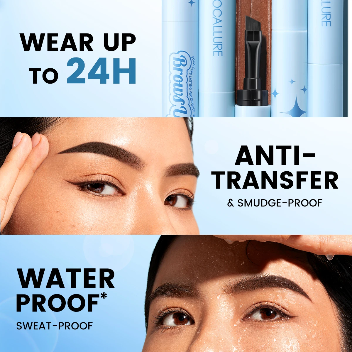 Focusure 3d sobrancelha gel creme 2 em 1 lápis delineador 3 cores à prova dwaterproof água de longa duração sobrancelha pomada potenciadores