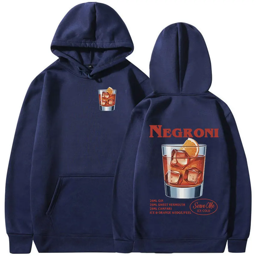 Negroni koktail Hoodie cetak Lucu Pria Wanita kaus Fashion lengan panjang kasual Pullover bulu ukuran besar Streetwear