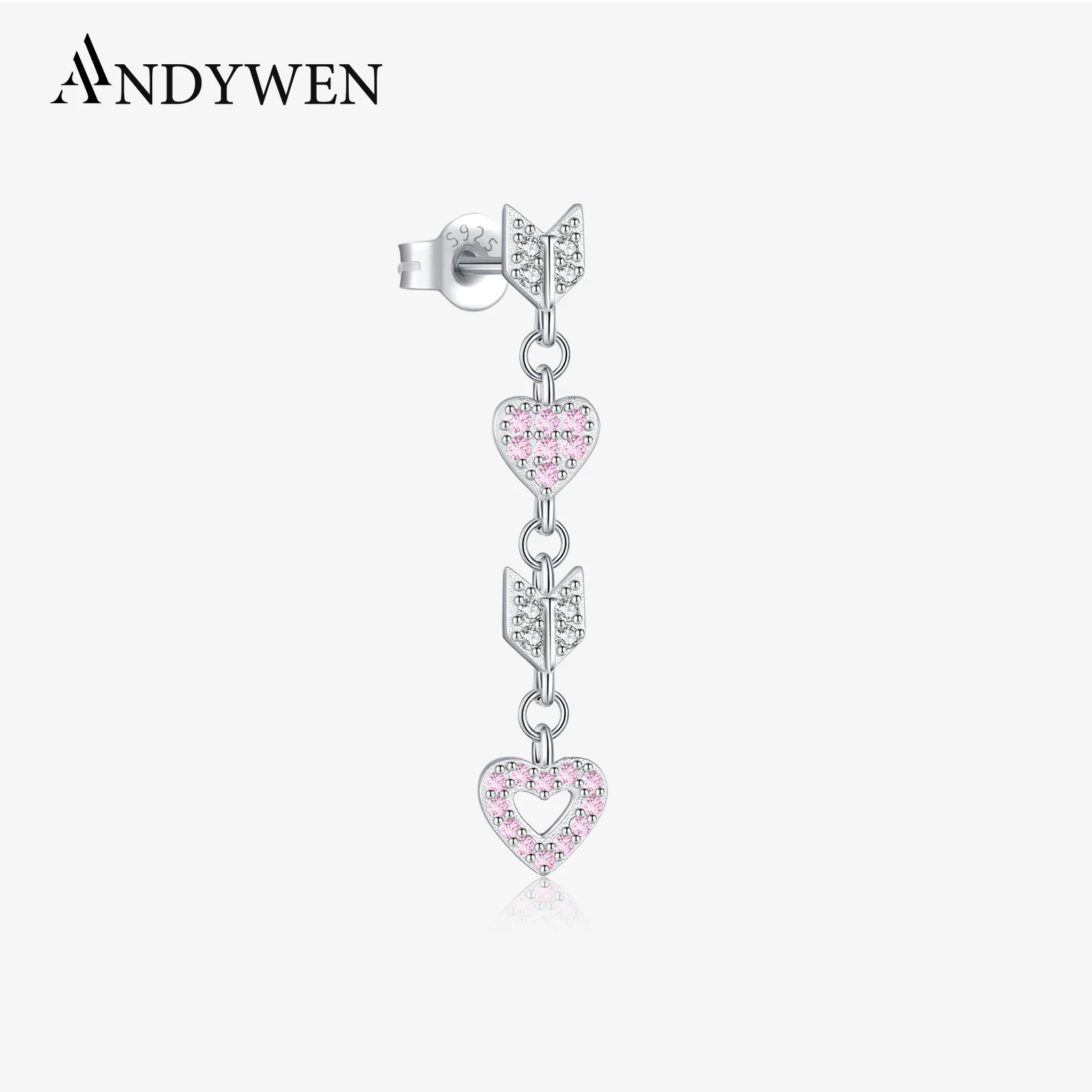 

ANDYWEN 925 Sterling Silver Heart Valentine Love Drop Earrings with Pink Clear Zircon 2025 Women Casual Fine Jewelry