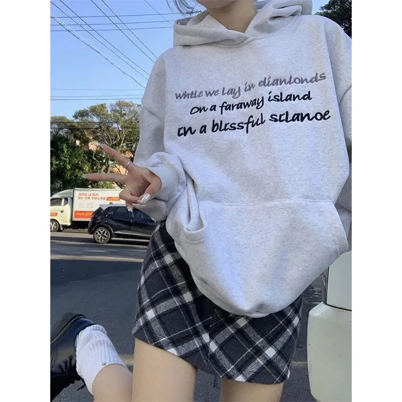 النمط الأمريكي مقنعين البلوز الخريف الشتاء العلامة التجارية الجديدة العصرية الرجعية تنوعا بالإضافة إلى المخملية سميكة فضفاضة