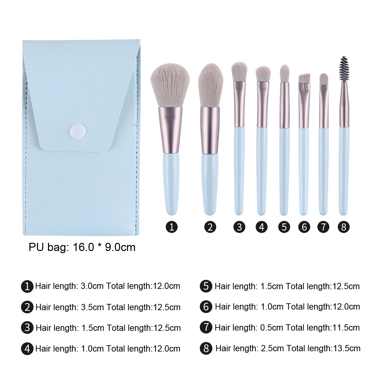 High-quality 8 Pieces Makeup Brush Set, Foundation Blend Concealer Eye Shadow Synthetic Fiber Brush Travel Makeup Brush Set