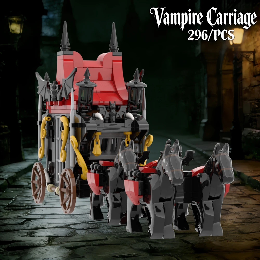 Vampire series Gothic dark block carriage puzzle block set, medieval block scene decoration, boys' holiday gift