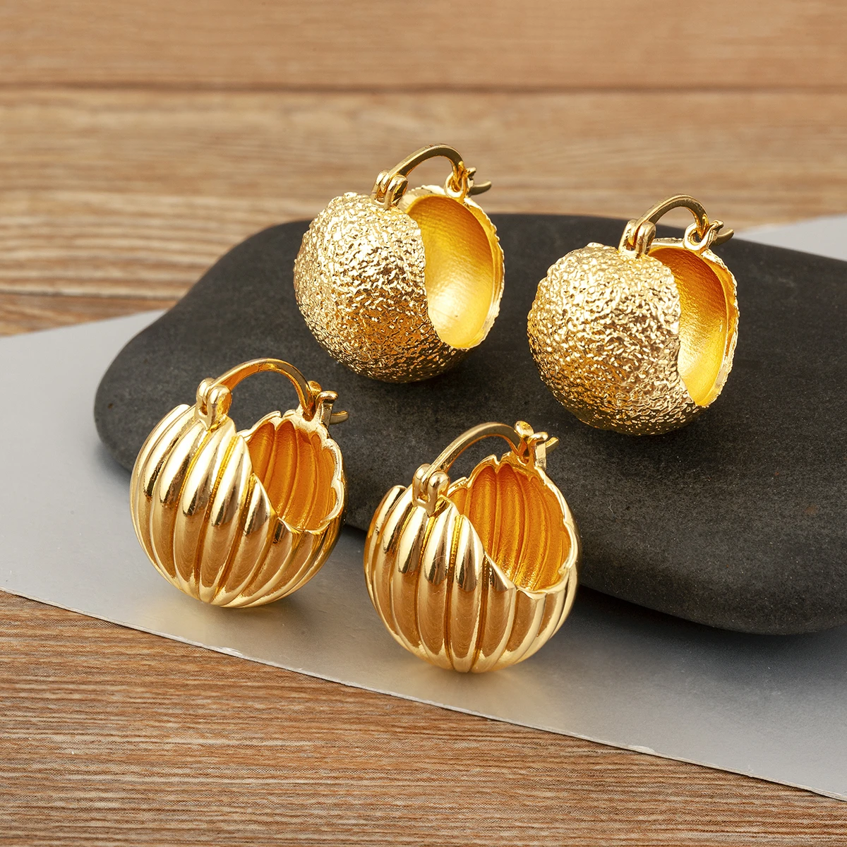 Nidin New Retro Unique Personality Stud Earrings For Women Female Hemisphere Shape Copper Ear Jewelry Engagement Wedding Gifts