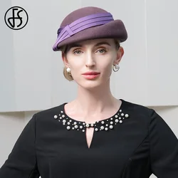 FS Wool Felt Beret Fascinator Hats For Women Ladies Wedding Church Tea Party Dress Pillbox Cap Fedoras Femme Cocktail Hat