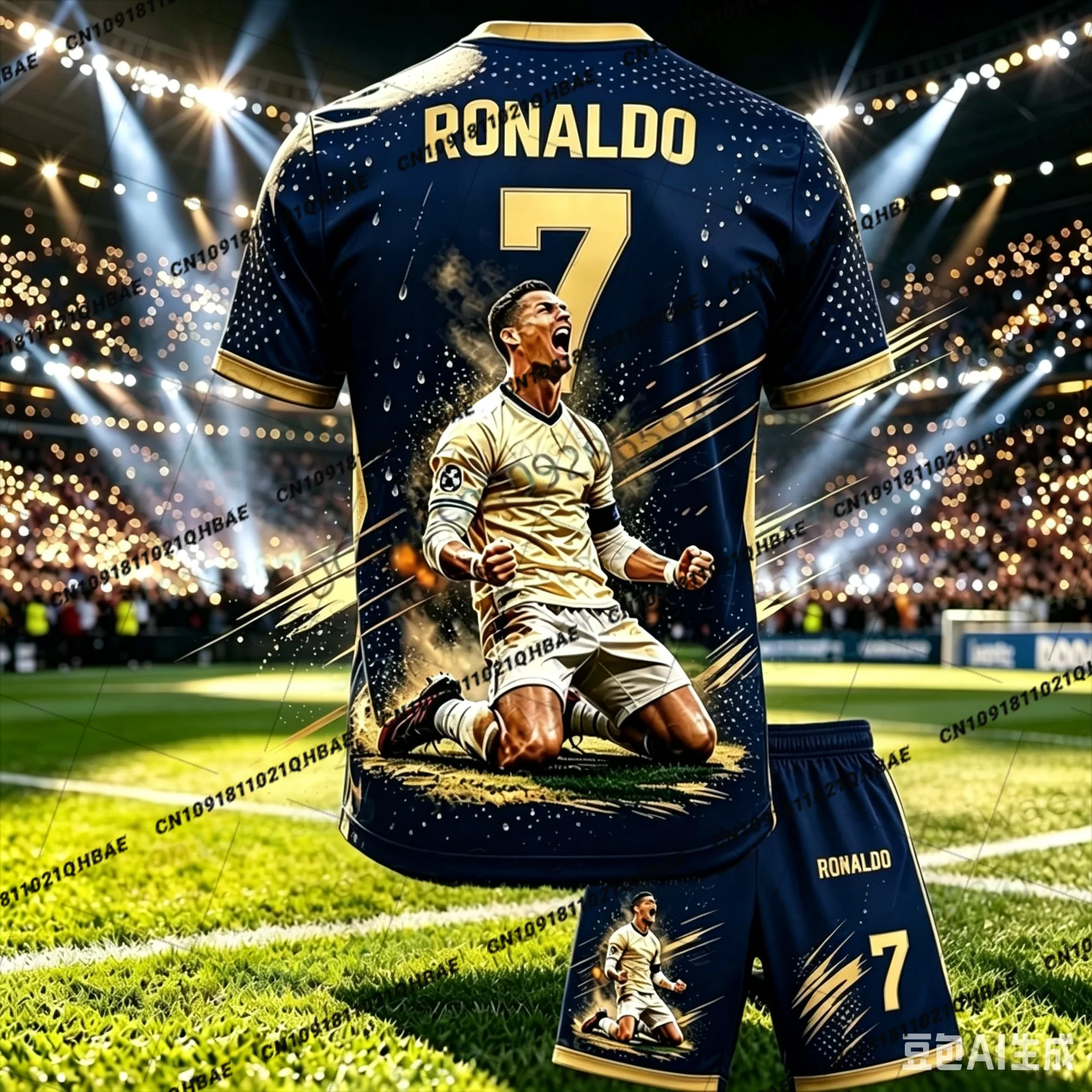 Neue Sonderedition Ronaldo Fans Fußballtrikot T-Shirt Shorts Set Damen Herren Sportbekleidung Sommer Casual Kinder T-Shirt Set 2-teiliges Set – Detail 7