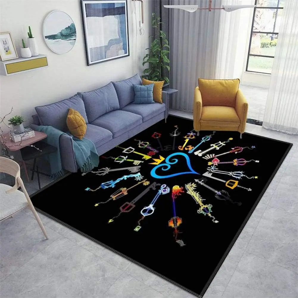 Kingdom Hearts Keyblade Collection Rug Black Background Blue Heart Center Gamer Theme