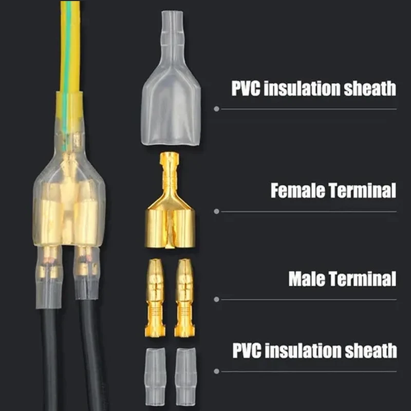 Terminal de crimpado de bala para coche, Conector de cable eléctrico de 4mm de diámetro, hembra, macho y caja, prensa en frío, 1 en 2, 100 juegos,