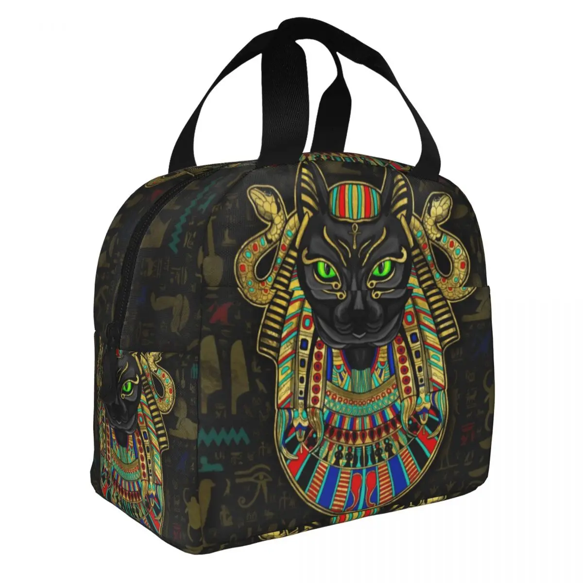 Hieroglyphics Bastet Egyptian Goddess Lunch Bag Women Cooler Thermal Insulated Lunch Boxes for Office