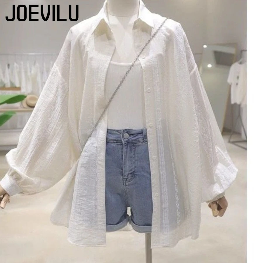 

Sun Protection Chiffon Shirt Women's Loose Casual Button Down Polo Neck Cardigan Loose Long Sleeve Lapel Top Womens Tops