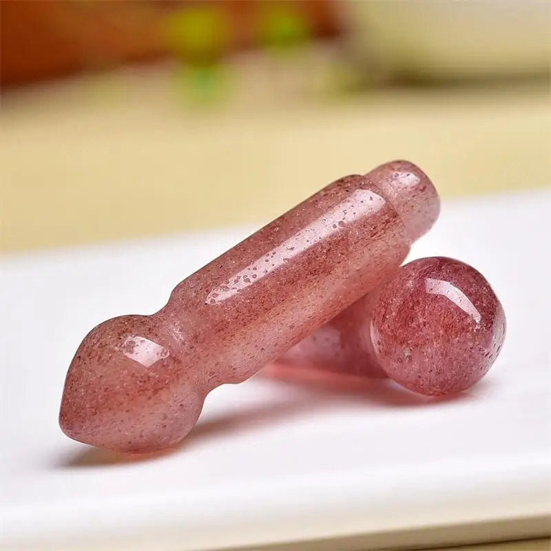 

2PCS Natural Strawberry Quartz Wenchang Pen Carving Making For Pendant Earring Bracelet Jewelry Gift DIY Accessories 35X9MM