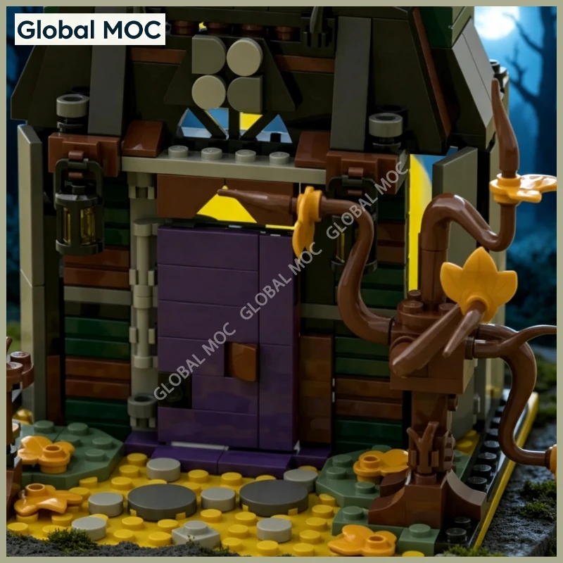 Halloween Hut Modular Model,Night Holiday MOC Building Blocks, Decorative Collectible Spooky Cabin Toy