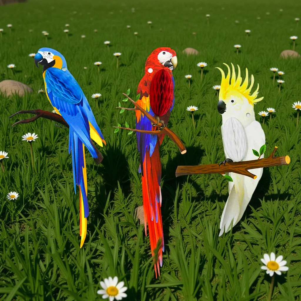 3 قطع من ورق الحيوانات على شكل قرص العسل والببغاء والطيور الاستوائية المعلقة لمستلزمات حفلات هاواي وأعياد الميلاد المقاومة للماء