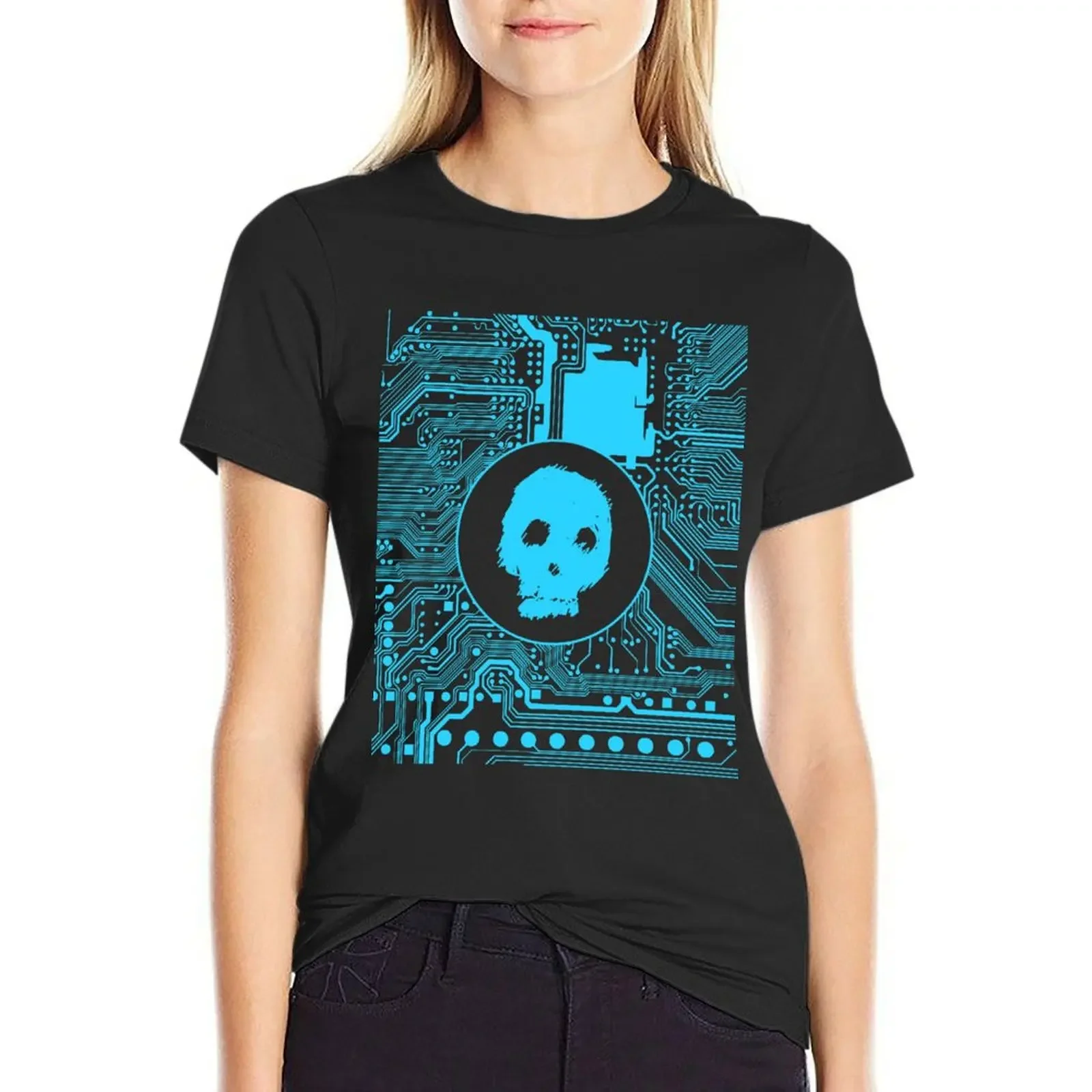 

Blue Blurry Skull (Cybergoth) T-Shirt sweat sublime summer clothes Women's clothing